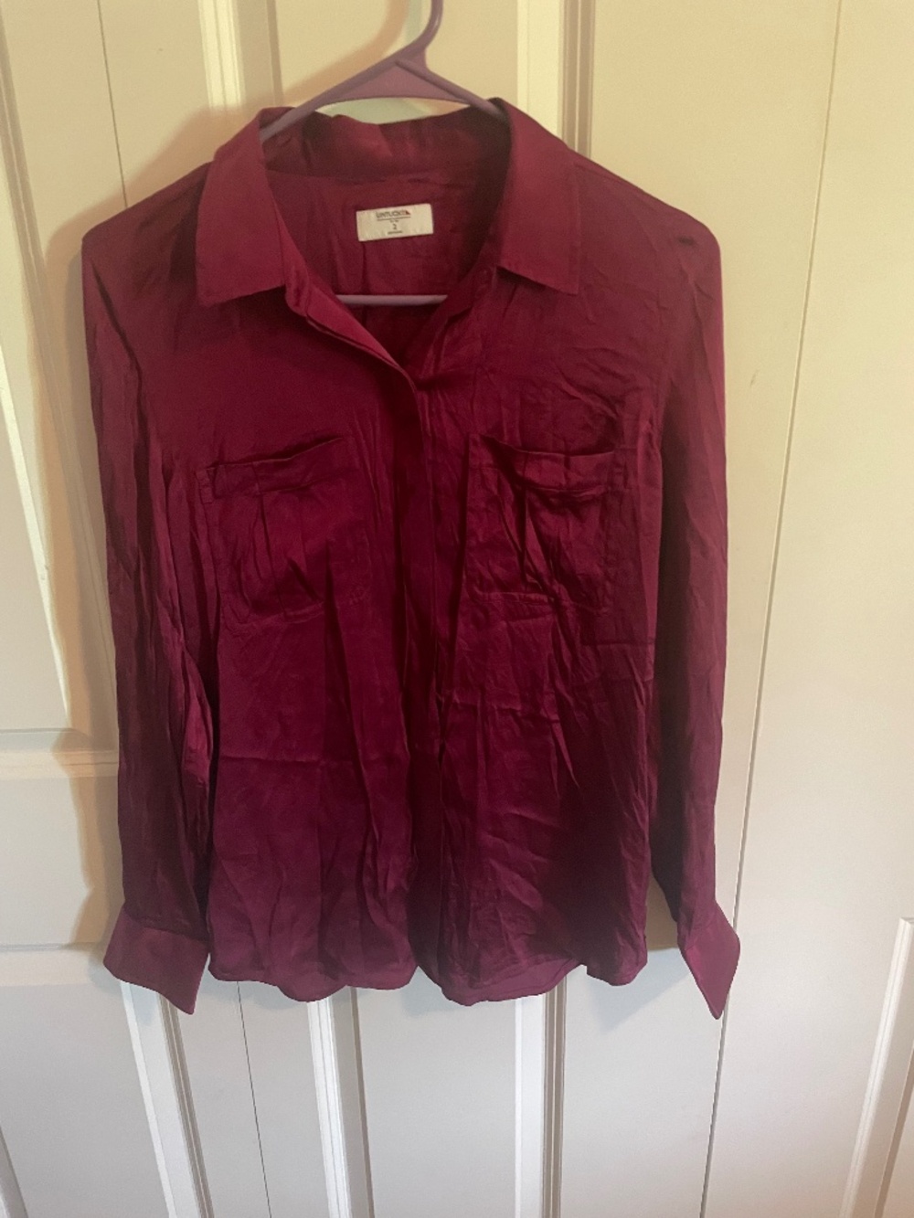 UNTUCKit Burgundy Silk-Blend Satin Utility Blouse Size 2